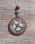 Just The Tip I Promise round cardstock freshie with bullet design and red glitter border