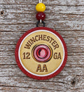 Winchester 12 GA AA round cardstock freshie with red glitter border