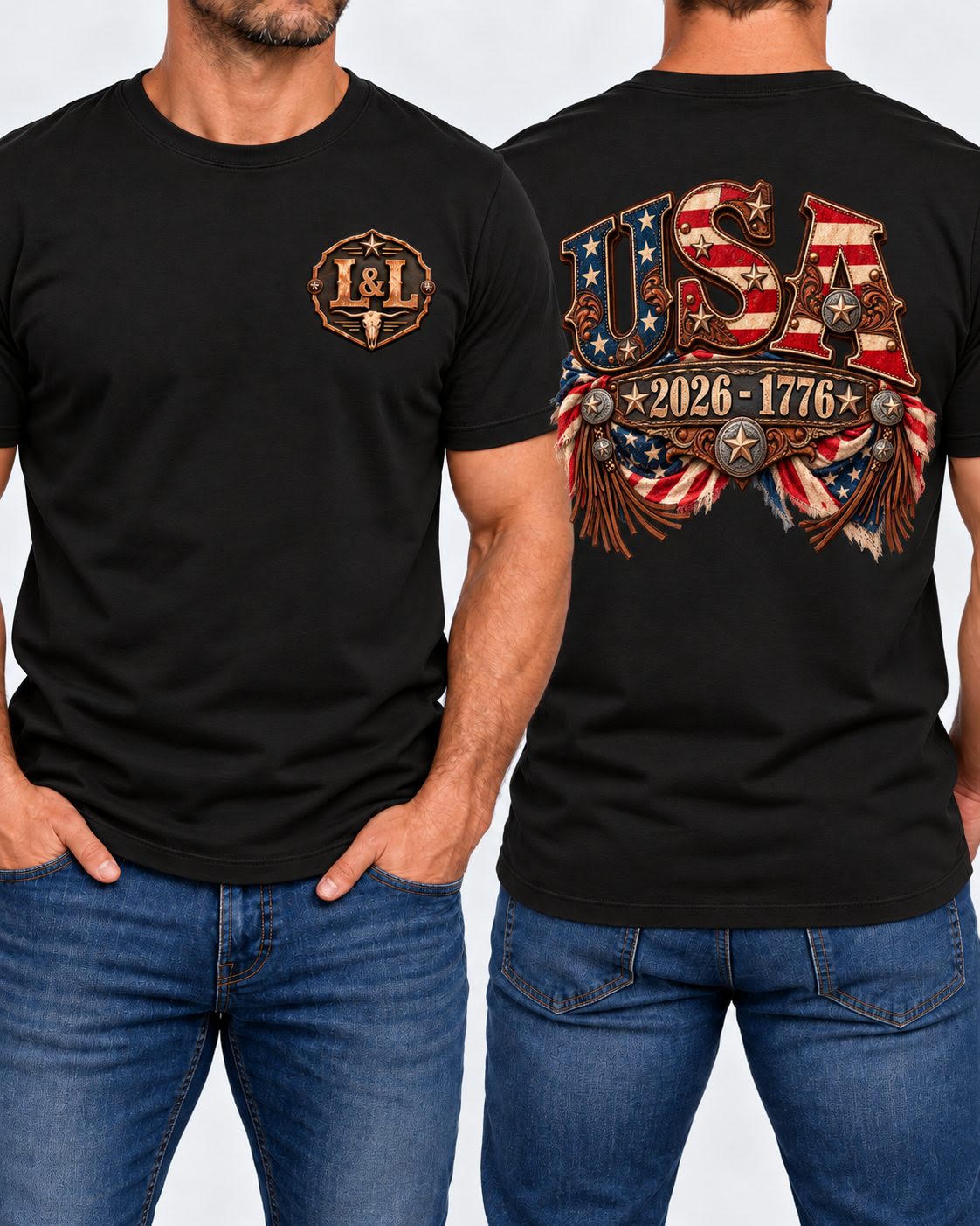 USA 250 Western Tee in black front and back