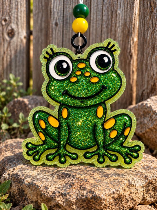 Green glitter frog car freshie