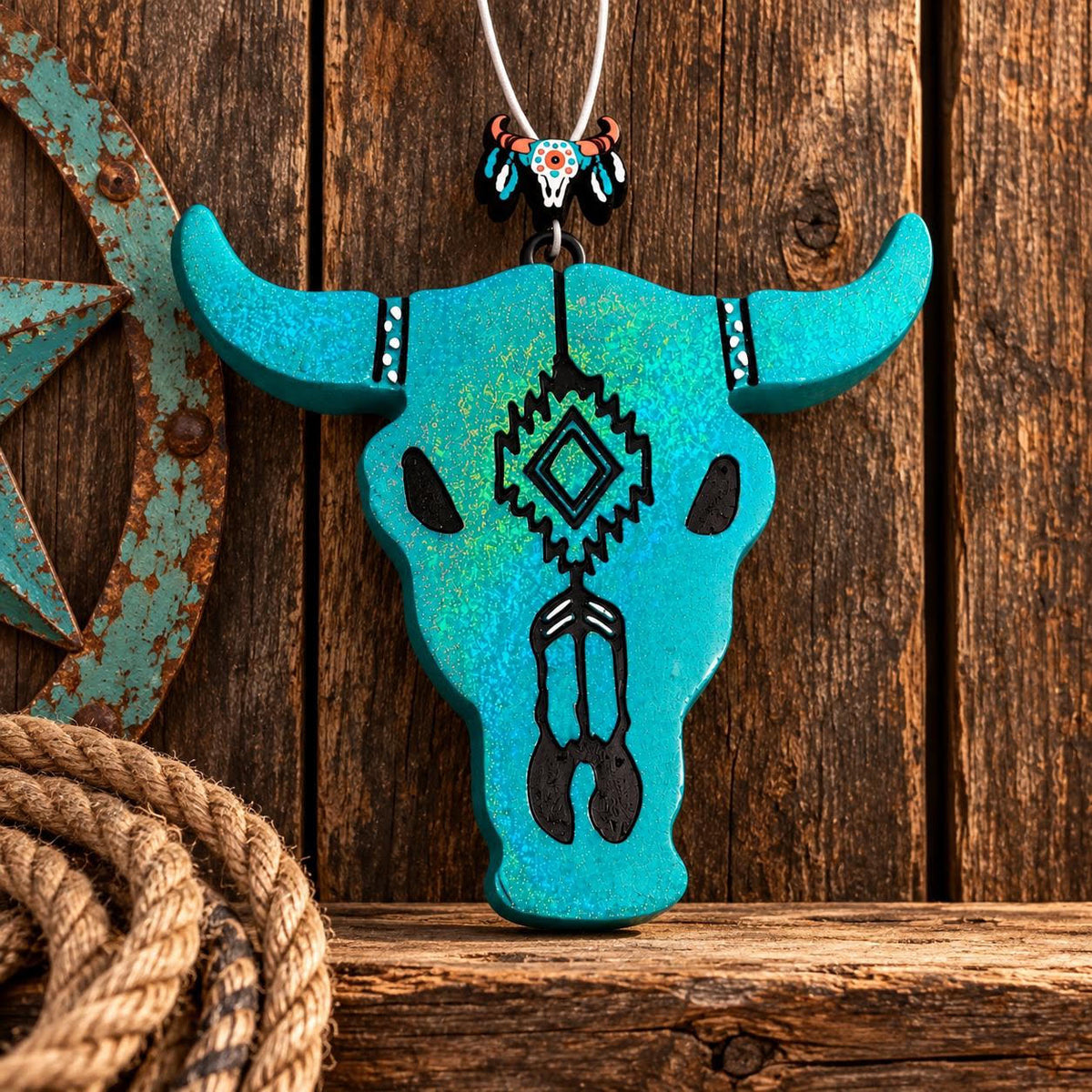 Bull Skull Car Freshie - Teal Glitter
