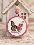 Blessed Mama butterfly round cardstock freshie with pink glitter border and floral design