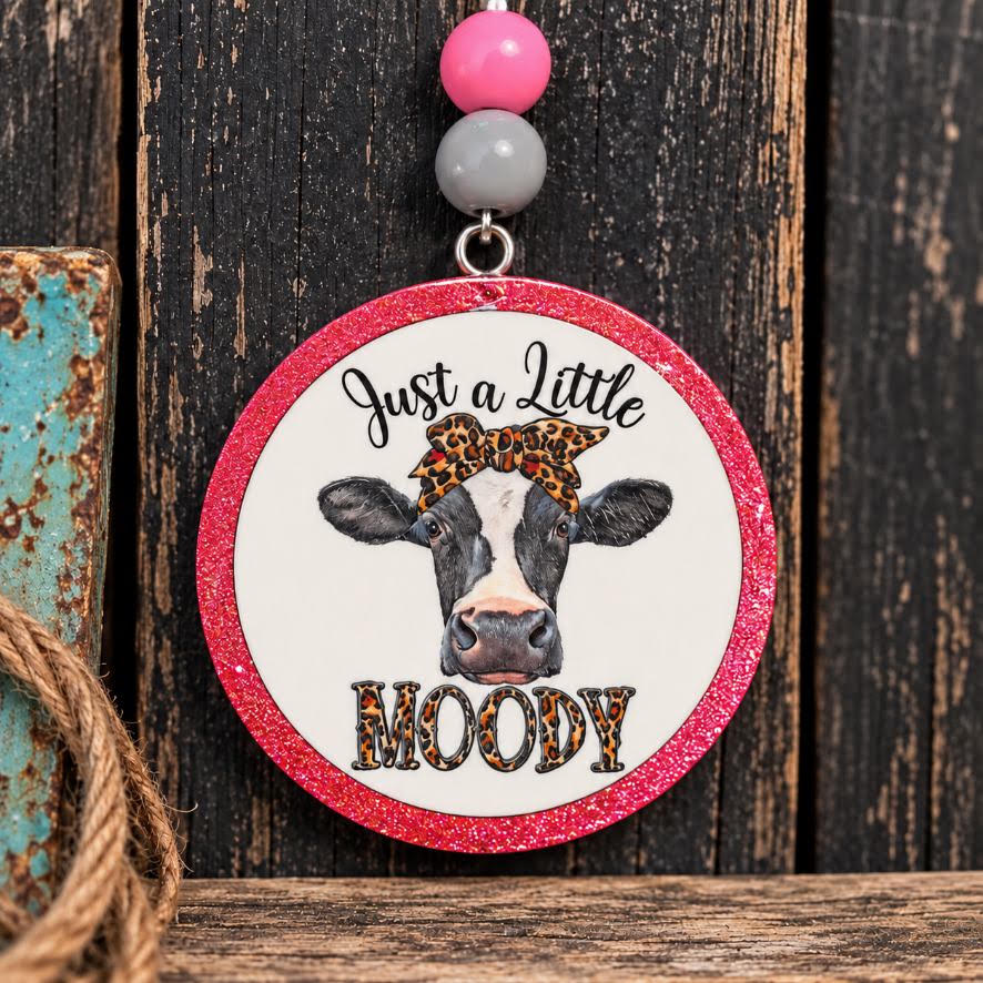Just a Little Moody round cardstock freshie with cow and leopard print design