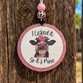 I Licked It So It's Mine round cardstock freshie with pink glitter border and floral crown cow
