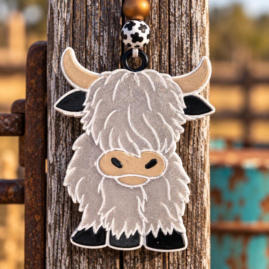 Highland Cow Car Freshie - Brown with Teal Bow
