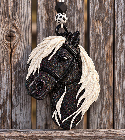 3D Horse Car Freshie - black and white pinto horse portrait