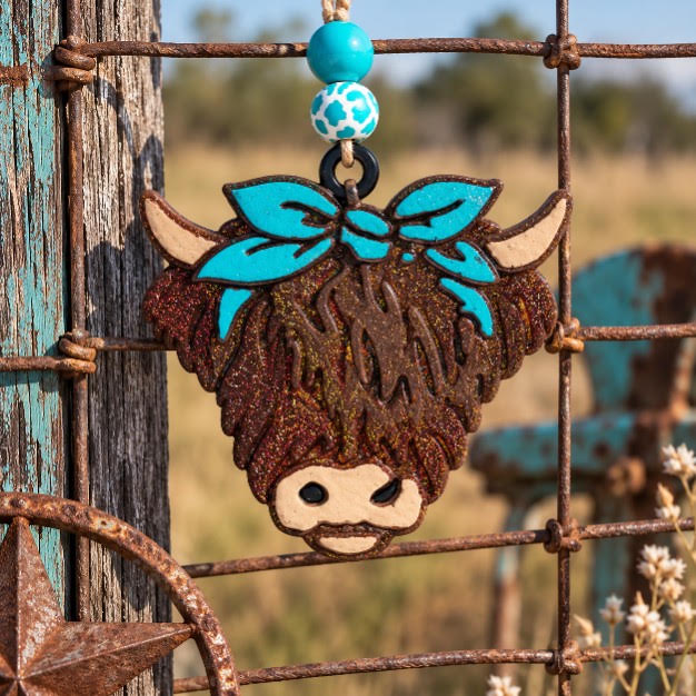 Highland Cow Car Freshie - Brown with Pink Ears