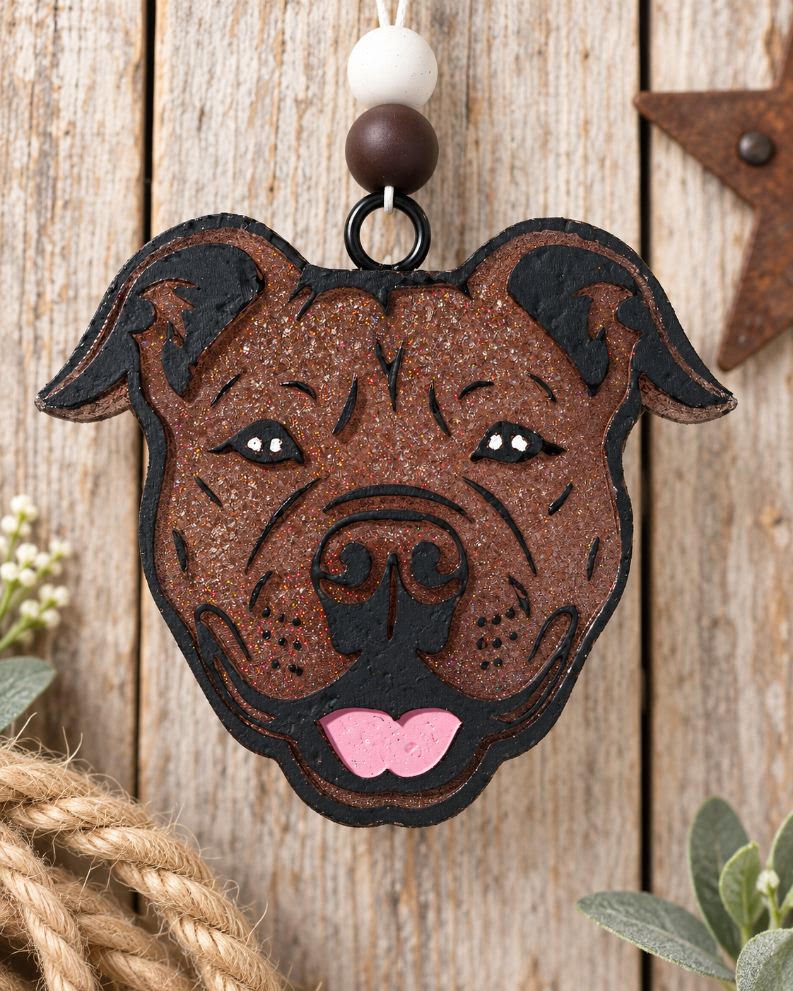 Brown glitter pit bull car freshie