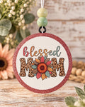 Blessed Mom round cardstock freshie with leopard print and sunflower design
