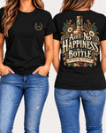 Ain't No Happiness in a Bottle tee in black front and back