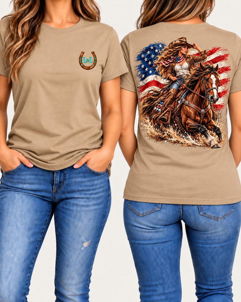 American Spirit tee in tan front and back