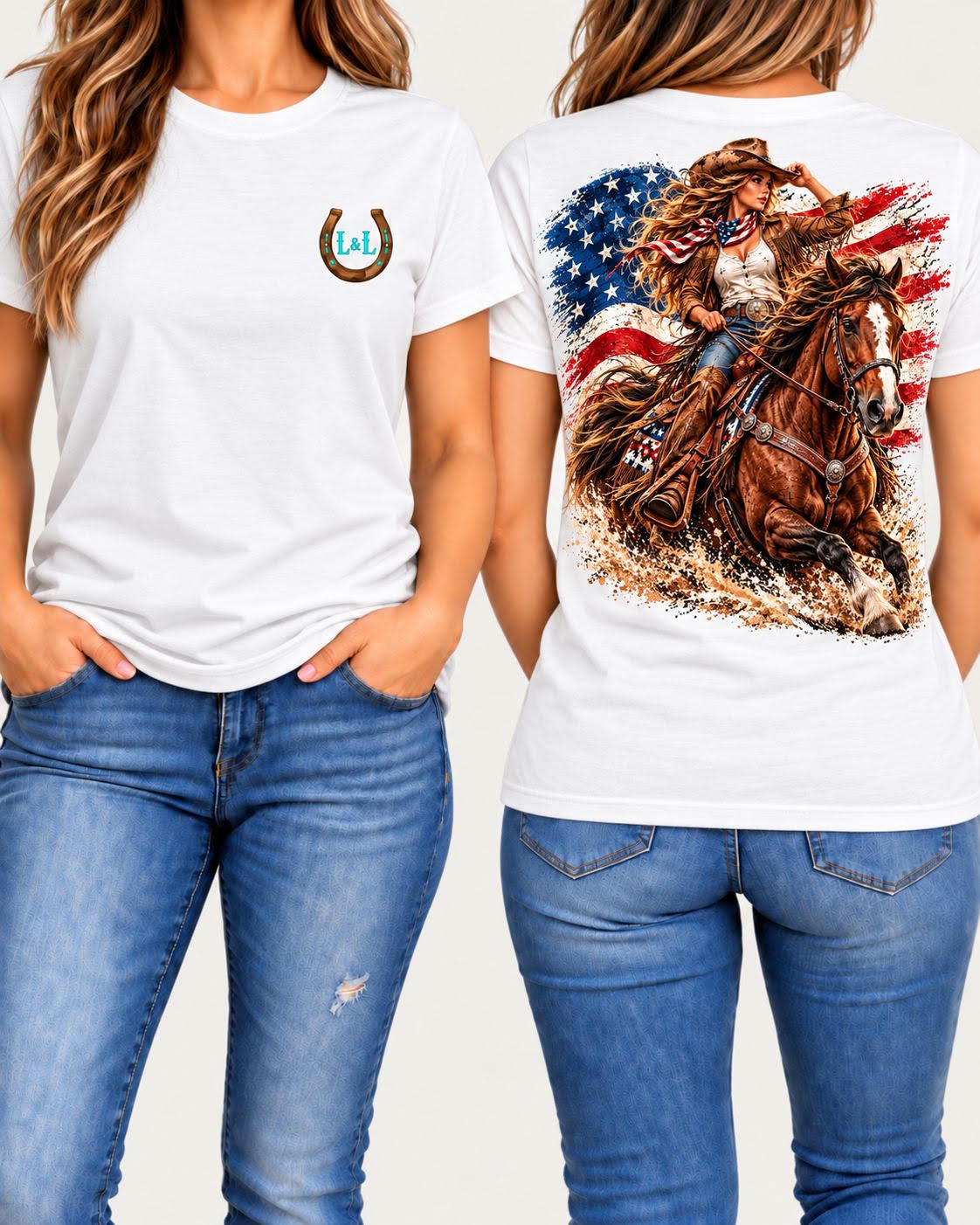 American Spirit tee in white front and back
