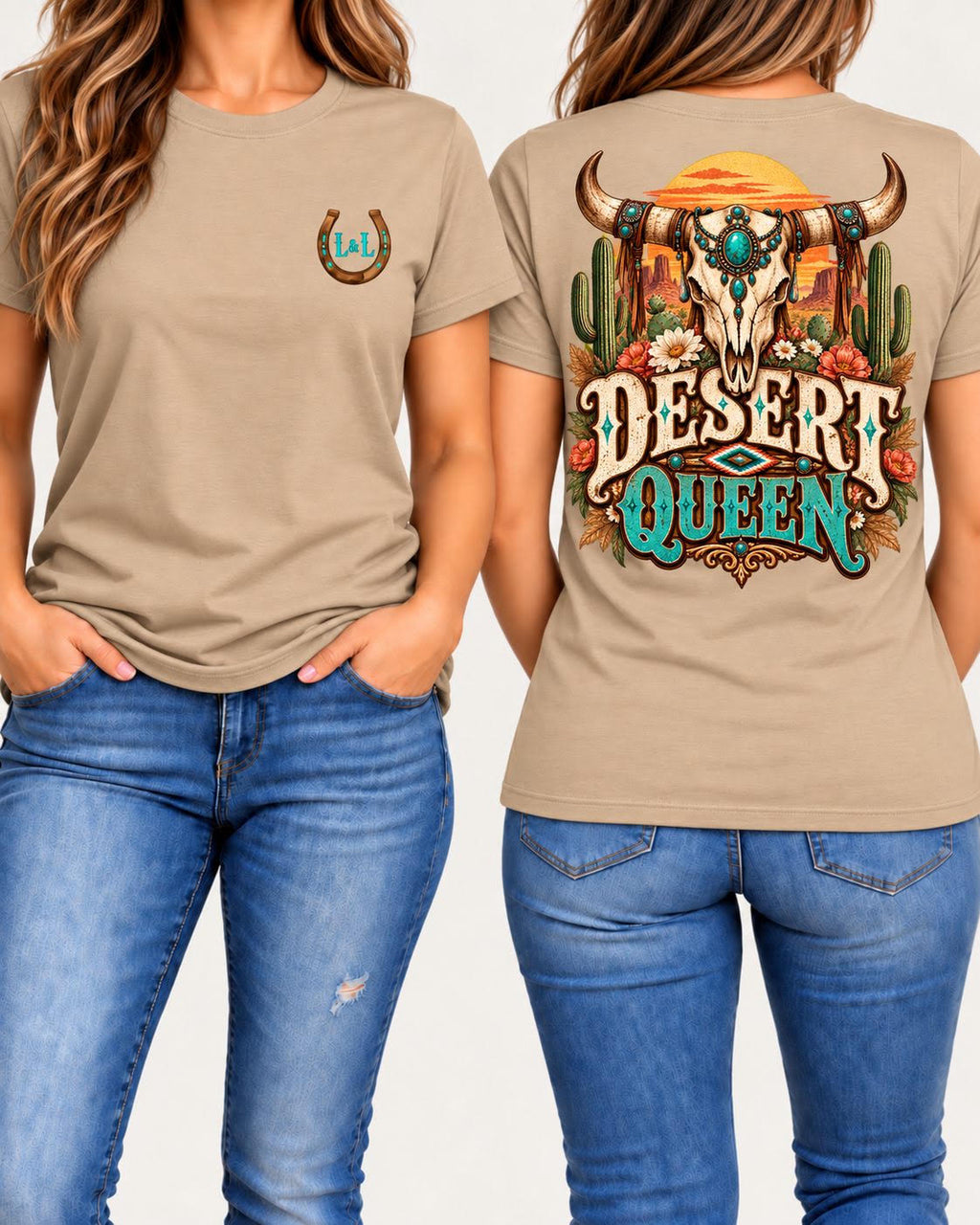 Desert Queen tee in tan front and back