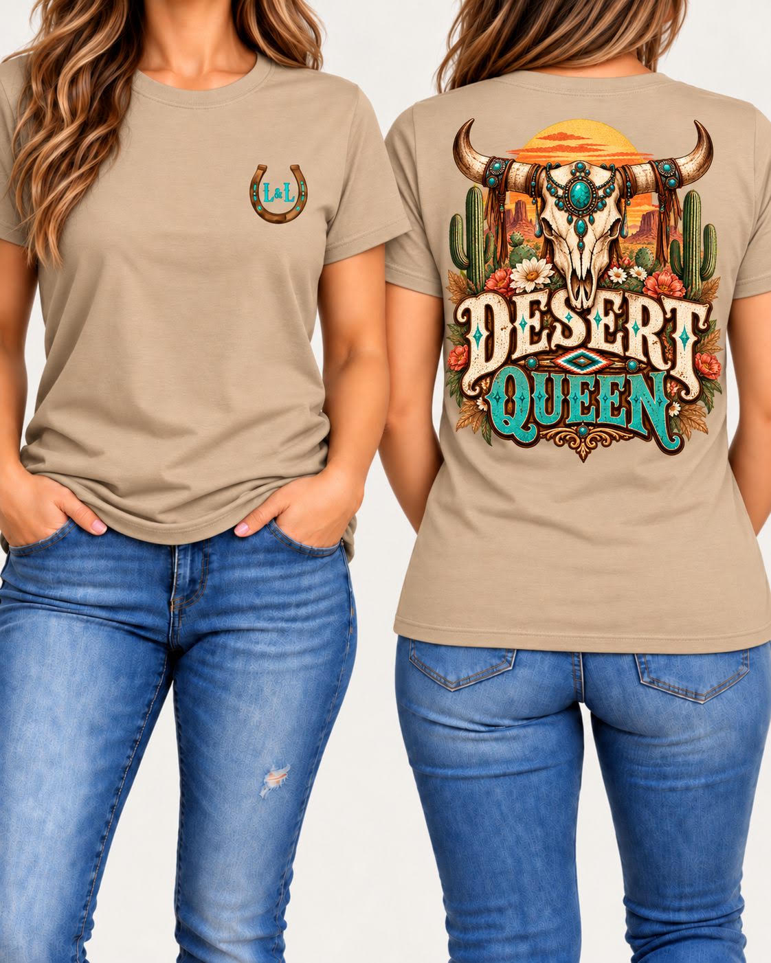 Desert Queen tee in tan front and back