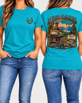 Dirt Looks Good On Me tee in turquoise front and back