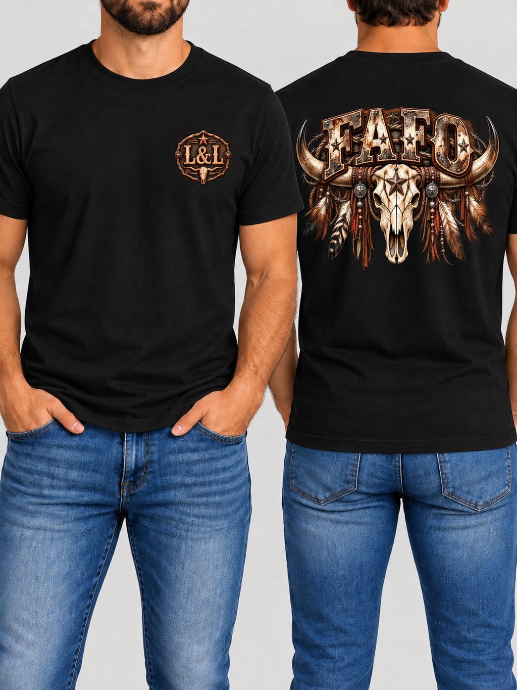 FAFO tee in black front and back