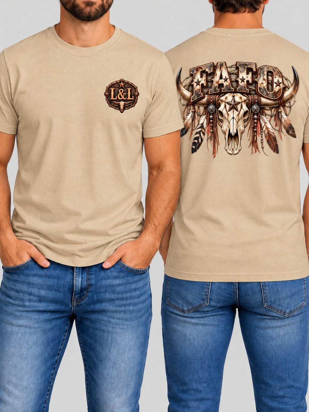 FAFO tee in tan front and back