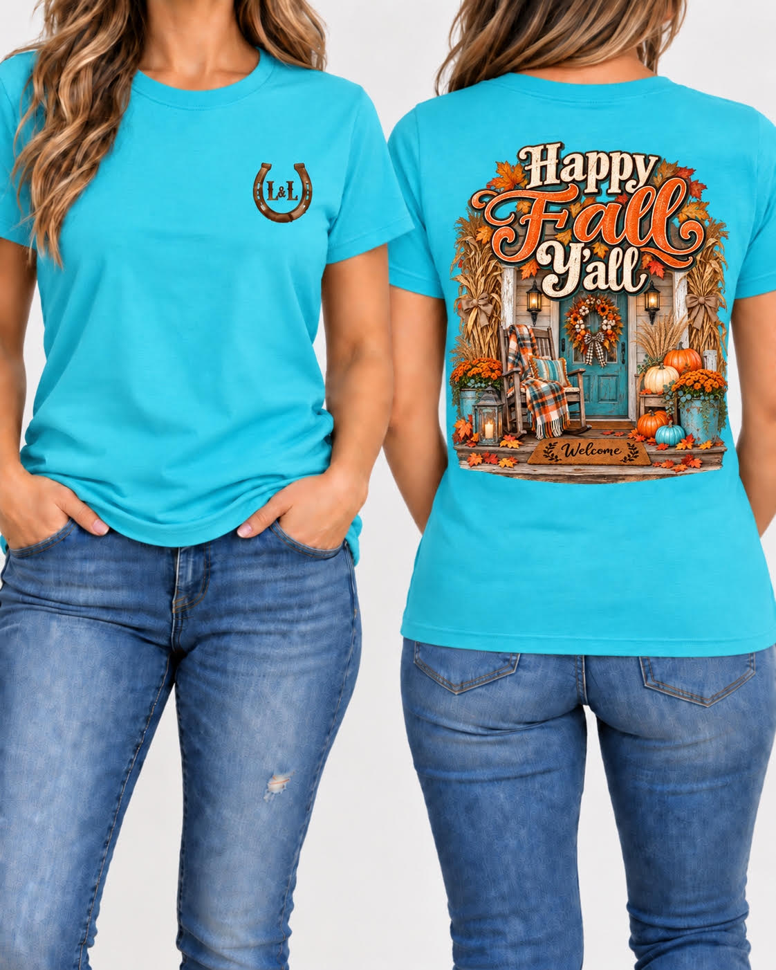 Happy Fall Y'all Tee - Turquoise