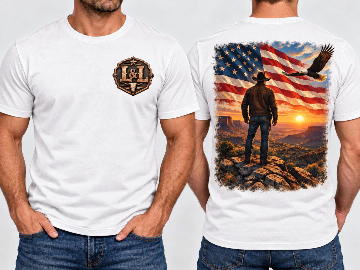 Patriotic Cowboy - White, front and back view