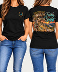 Walk by Faith tee in black front and back