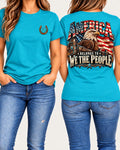 America Belongs to We the People women's tee in turquoise front and back