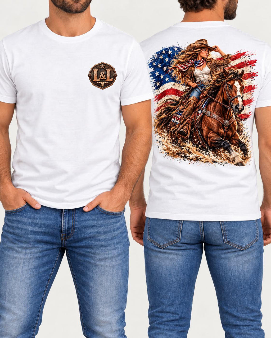 American Spirit men's tee in white front and back