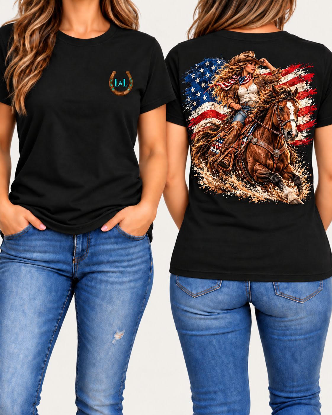 American Spirit tee in black front and back