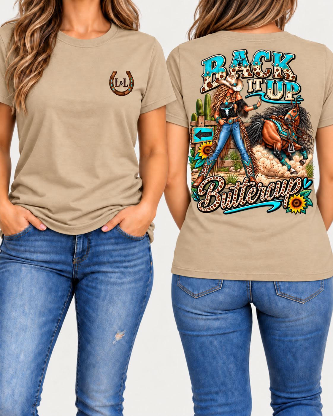 Back It Up Buttercup - Tan, front and back view