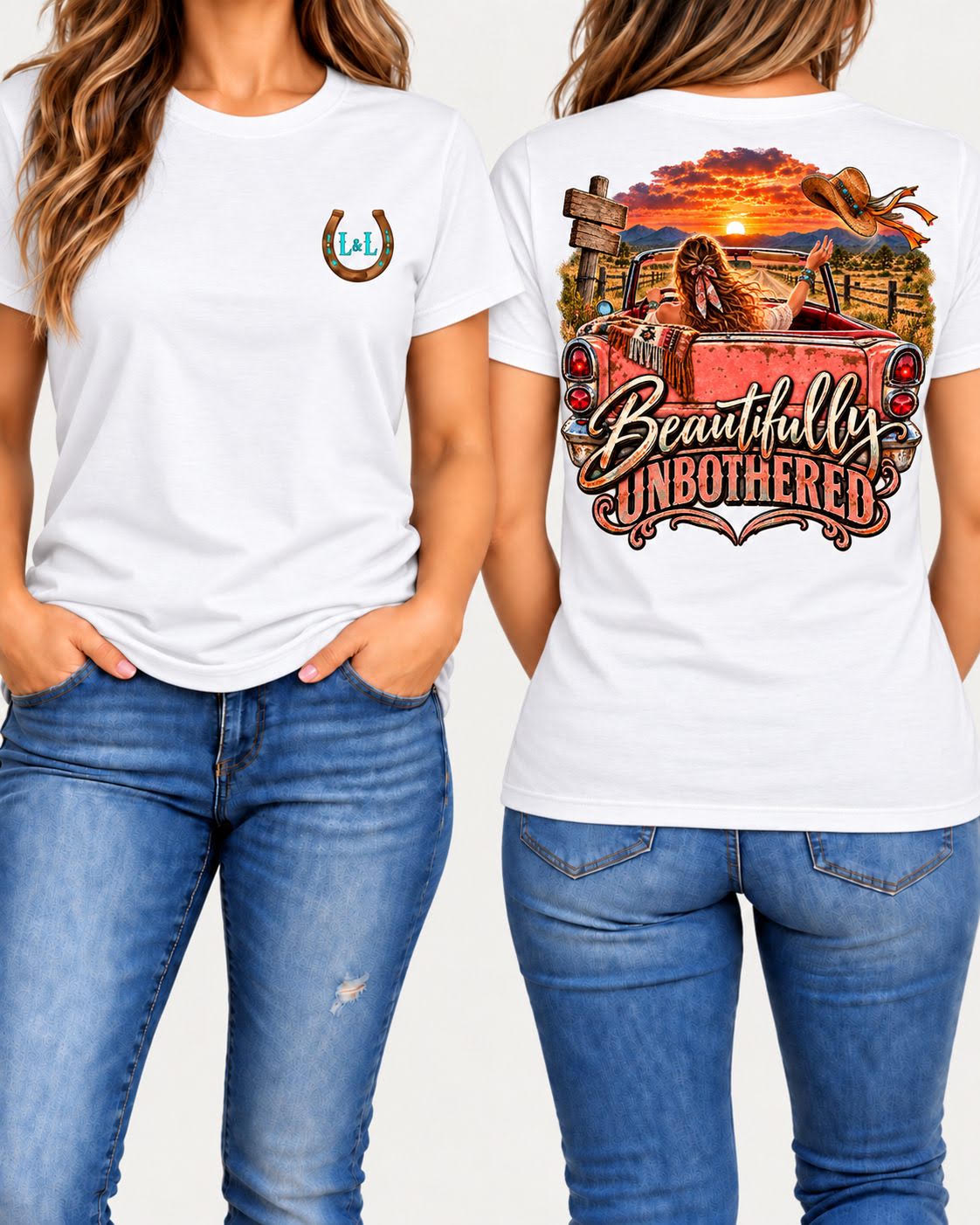 Beautifully Unbothered tee in white front and back
