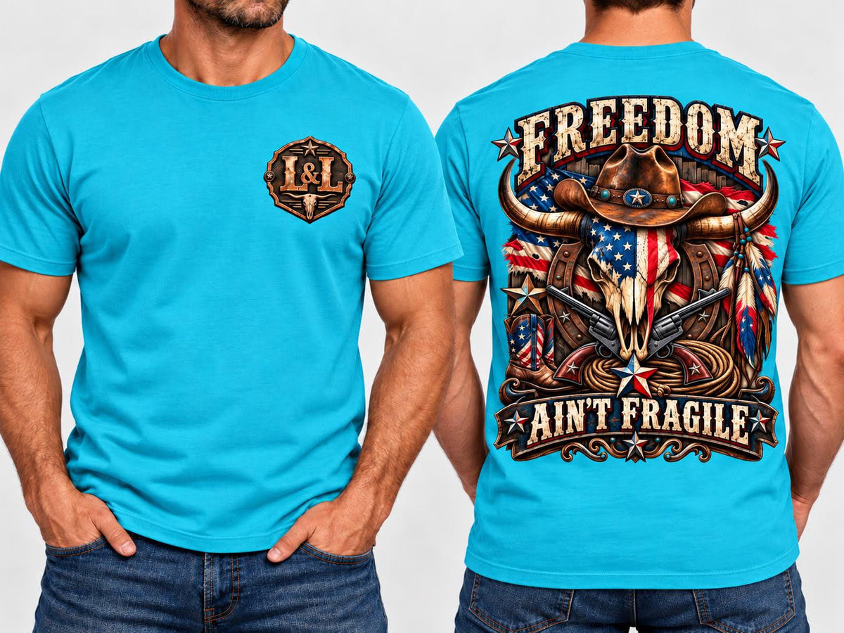 Freedom Ain't Fragile - Turquoise, front and back view