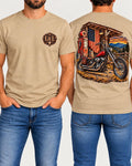 Freedom Fueled men's tee in tan front and back