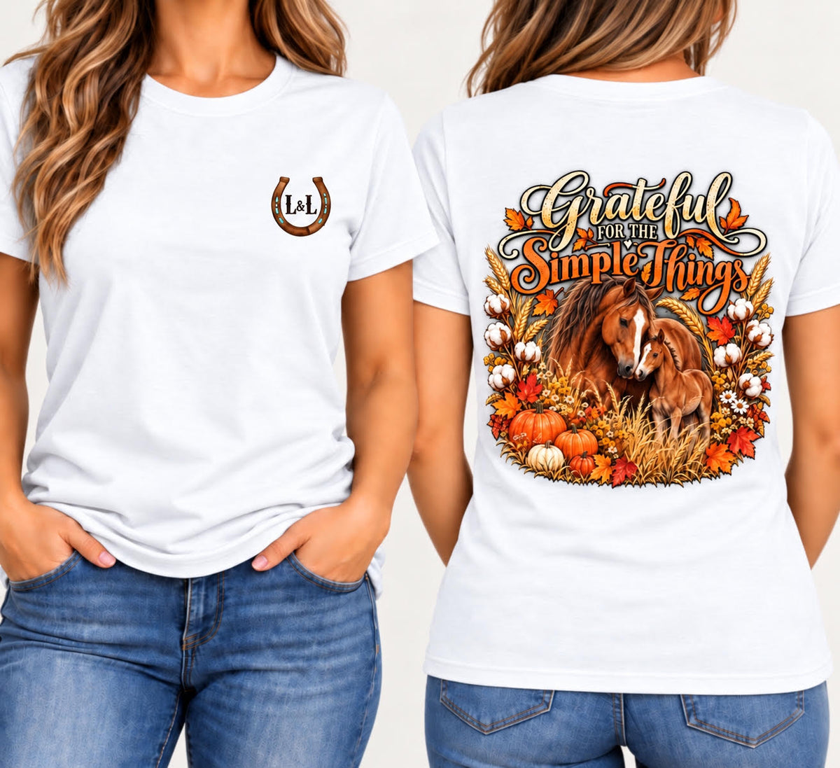 Grateful for the Simple Things Tee - White, front and back view