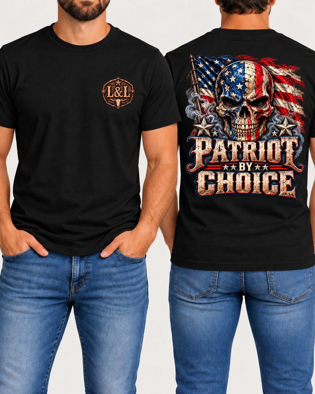 Patriot by Choice tee in black front and back