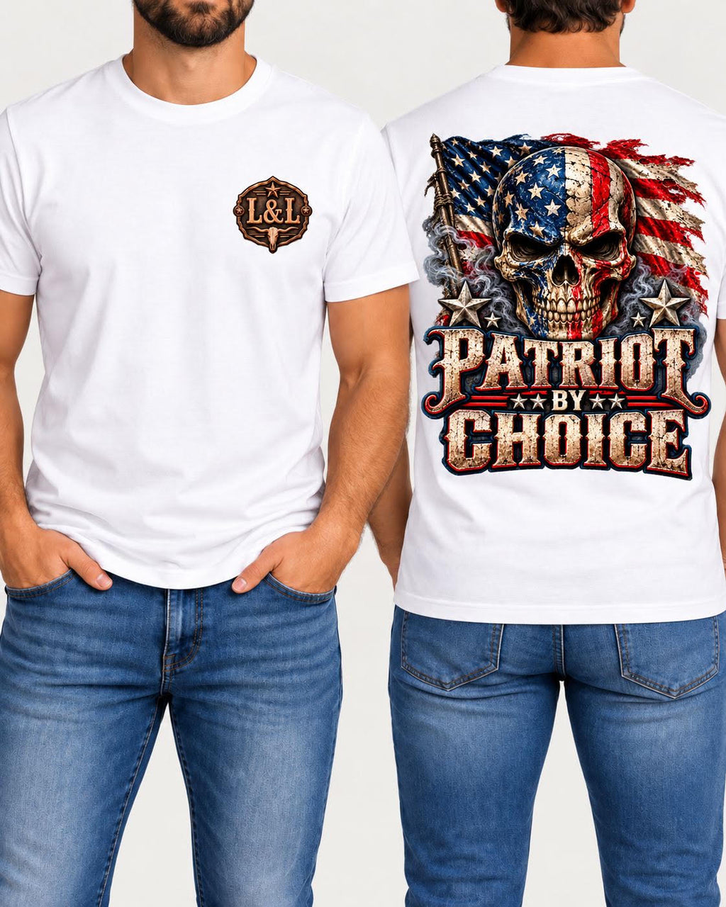 Patriot by Choice tee in white front and back
