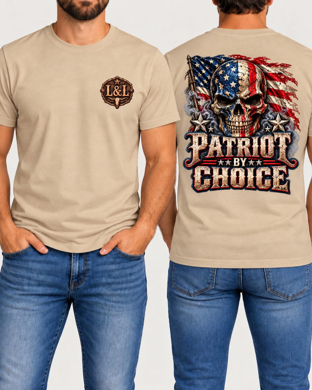 Patriot by Choice tee in tan front and back