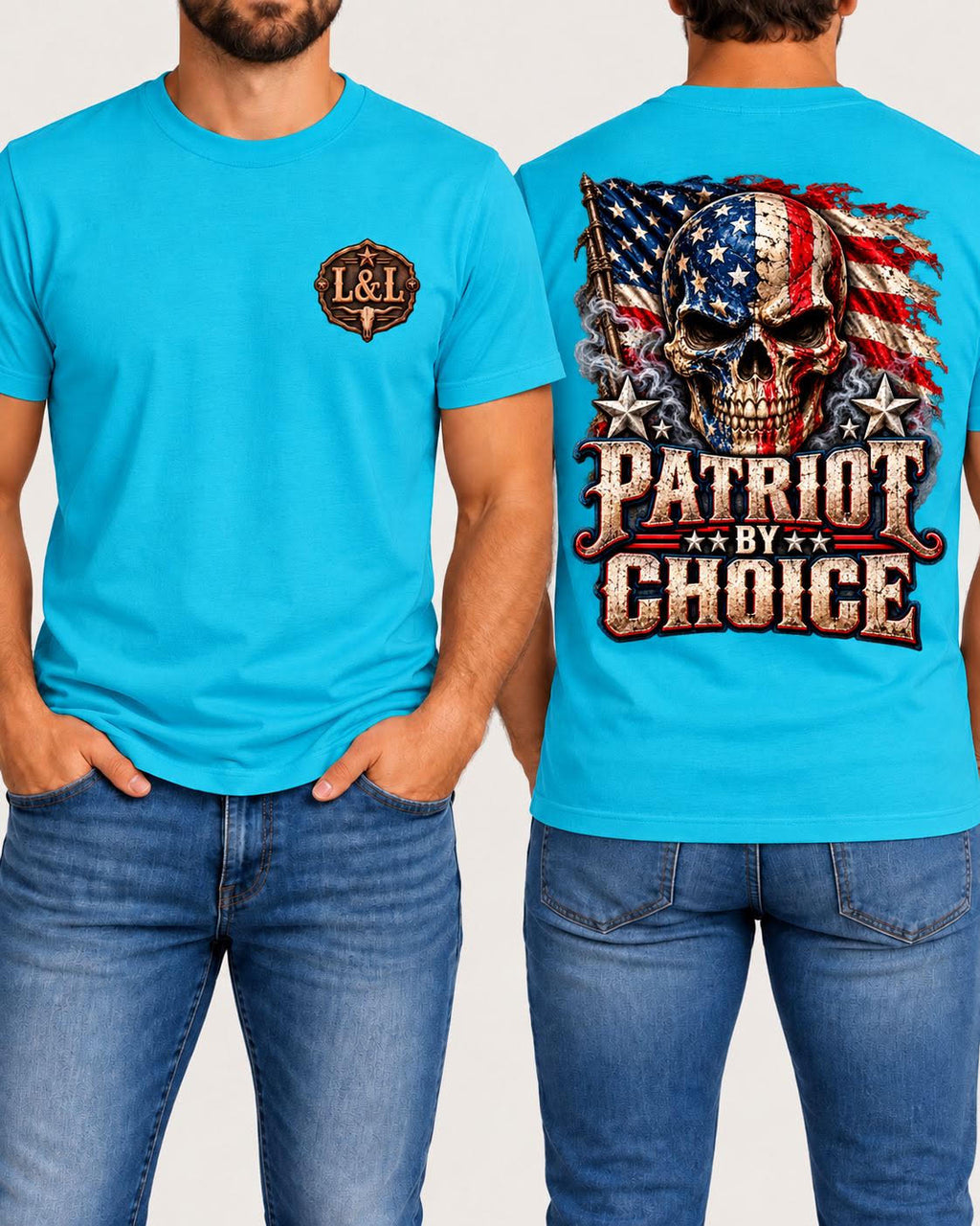 Patriot by Choice tee in turquoise front and back