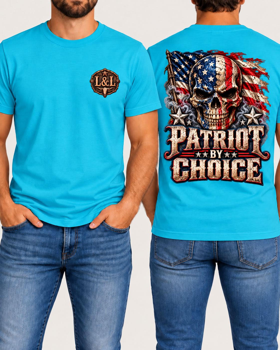 Patriot by Choice tee in turquoise front and back
