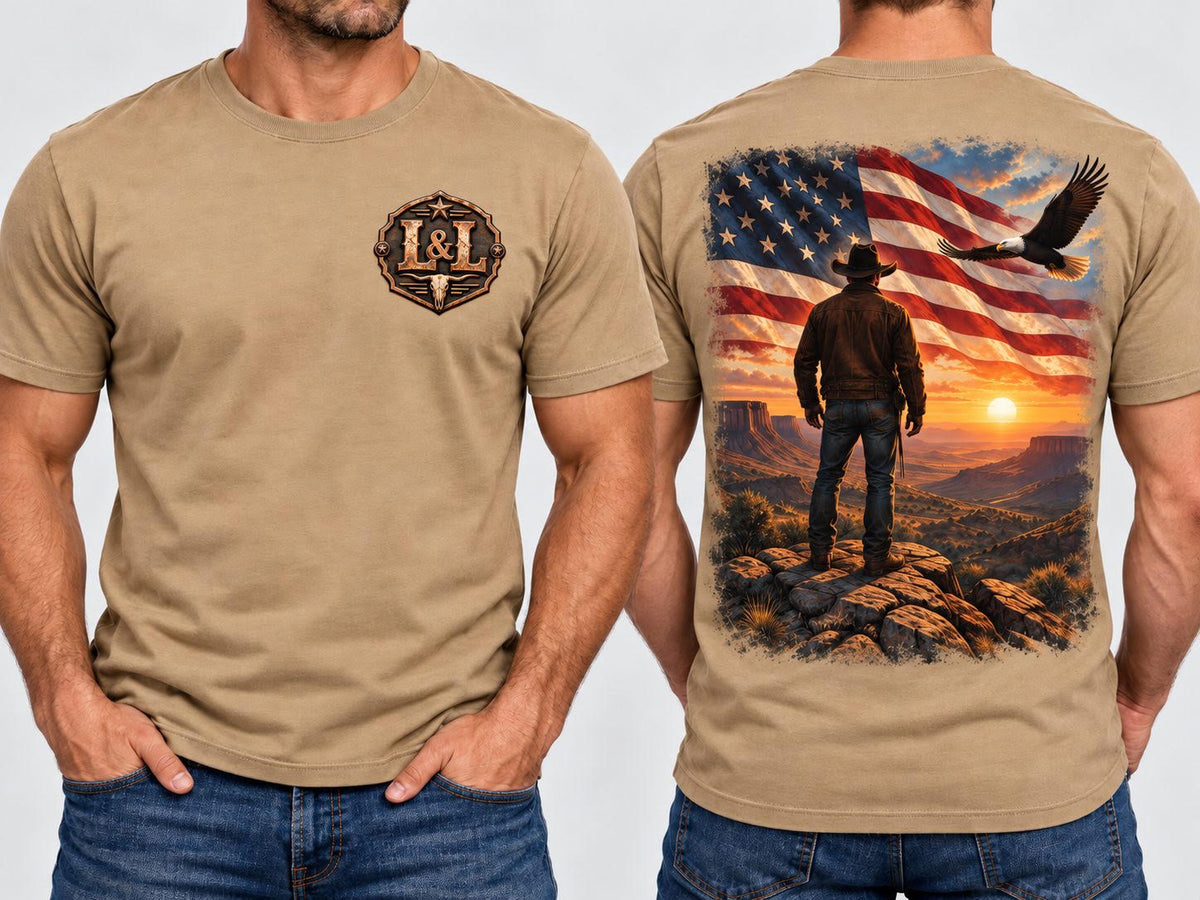 Patriotic Cowboy - Tan, front and back view