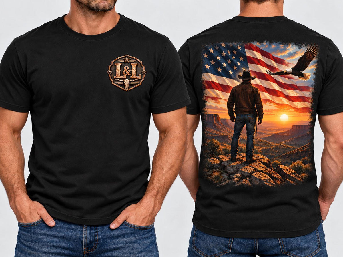 Patriotic Cowboy - Black, front and back view