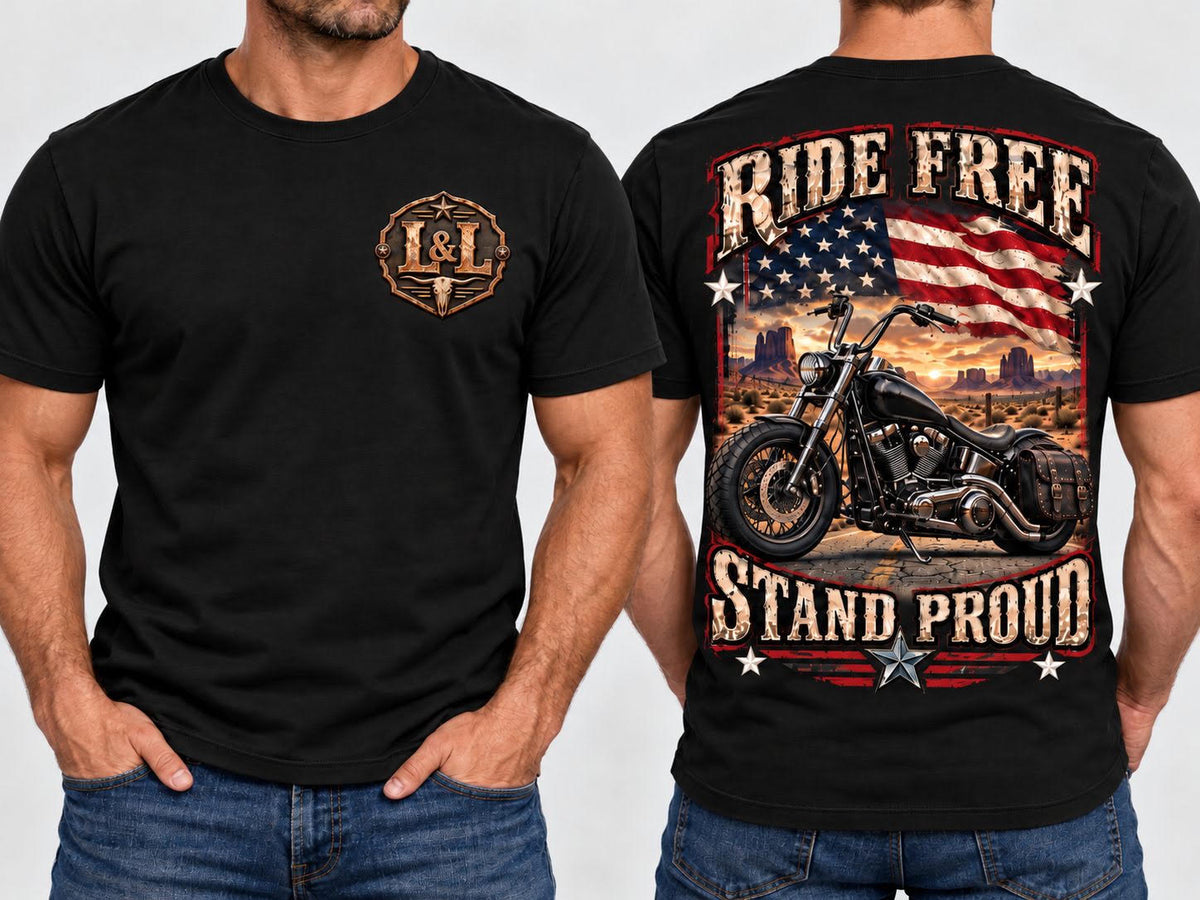 Ride Free Stand Proud - Black, front and back view