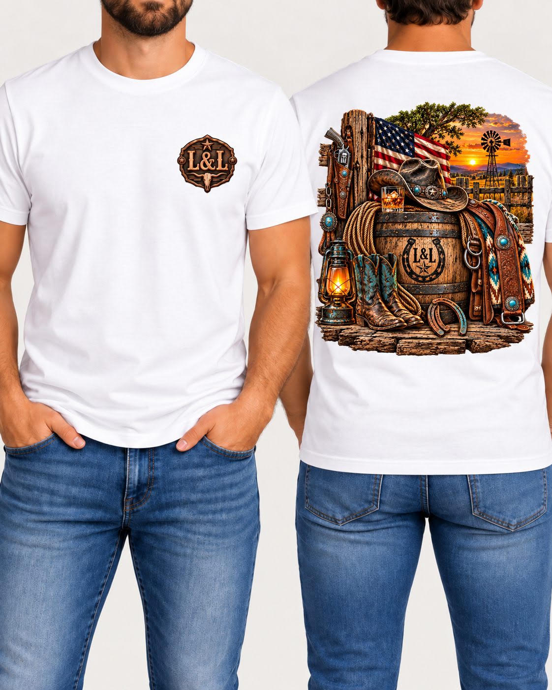 Whiskey Sippin & Tennessee Livin men's tee in white front and back