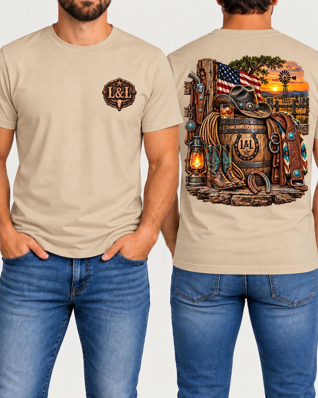 Whiskey Sippin & Tennessee Livin men's tee in tan front and back