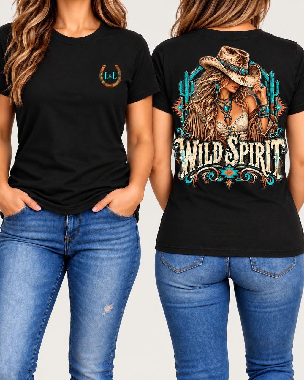 Wild Spirit tee in black front and back