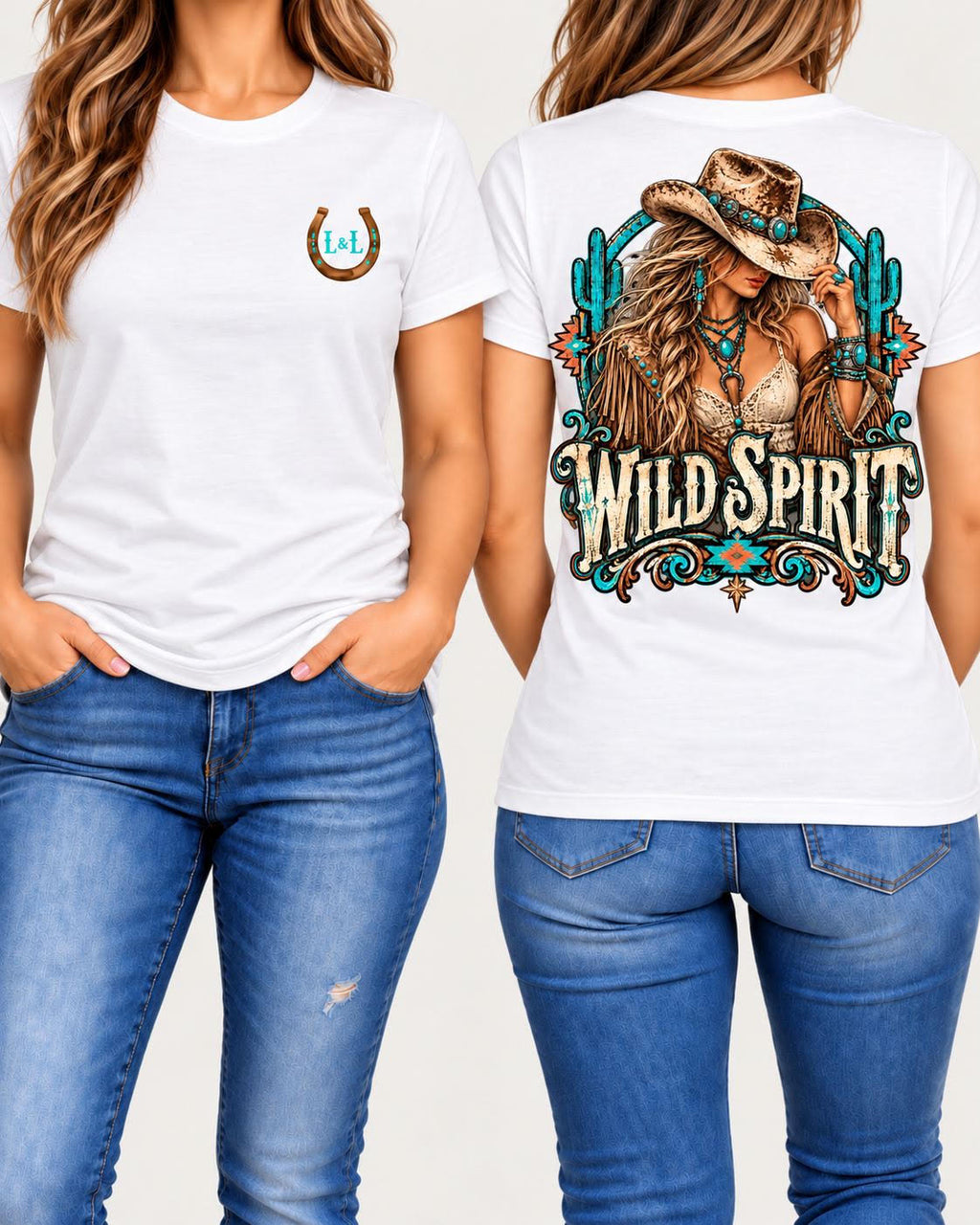 Wild Spirit tee in white front and back
