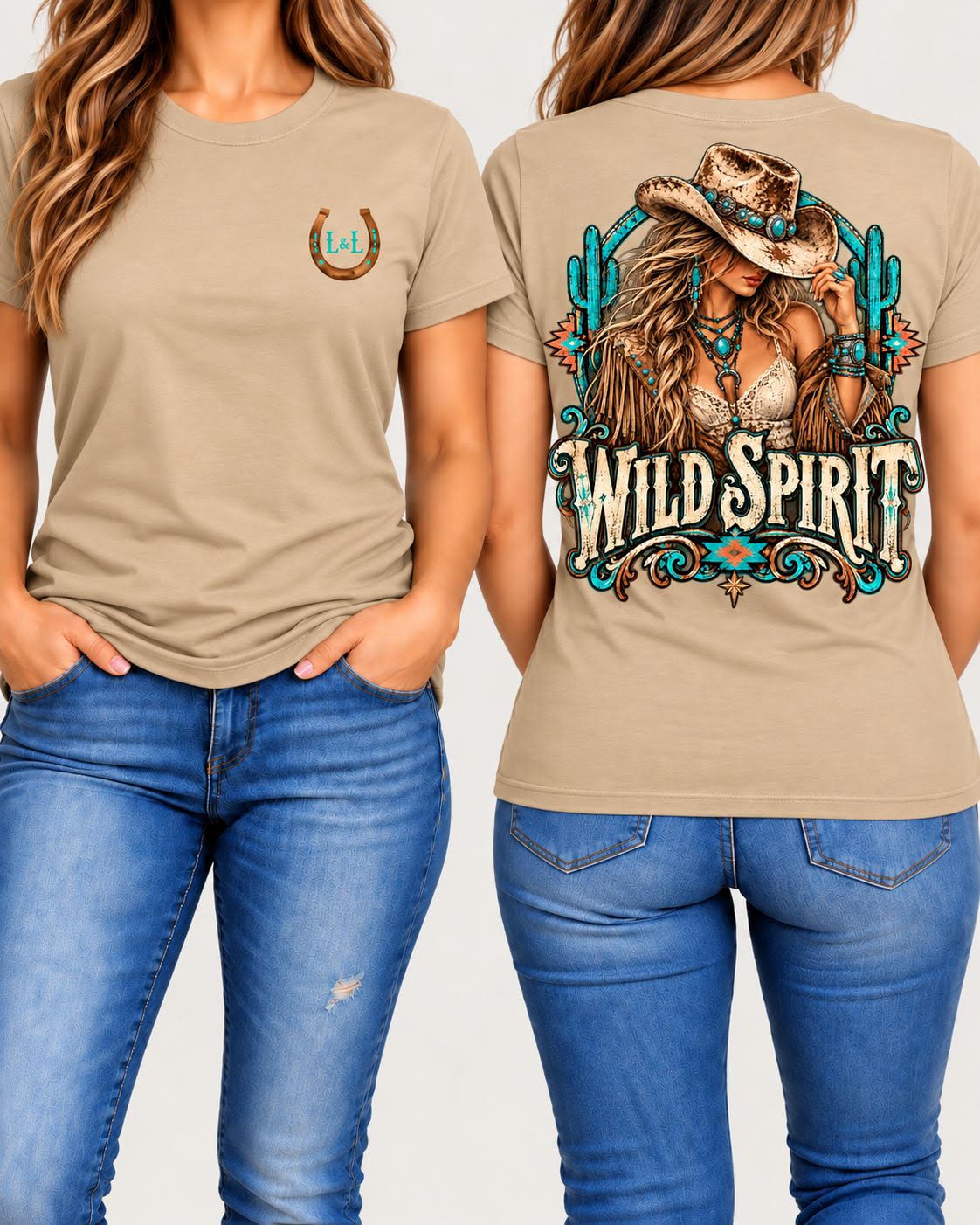 Wild Spirit tee in tan front and back
